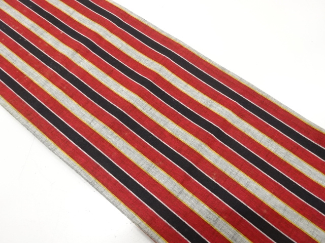 JAPANESE KIMONO / ANTIQUE FUKURO OBI / COTTON / TSUMUGI / WOVEN STRIPE